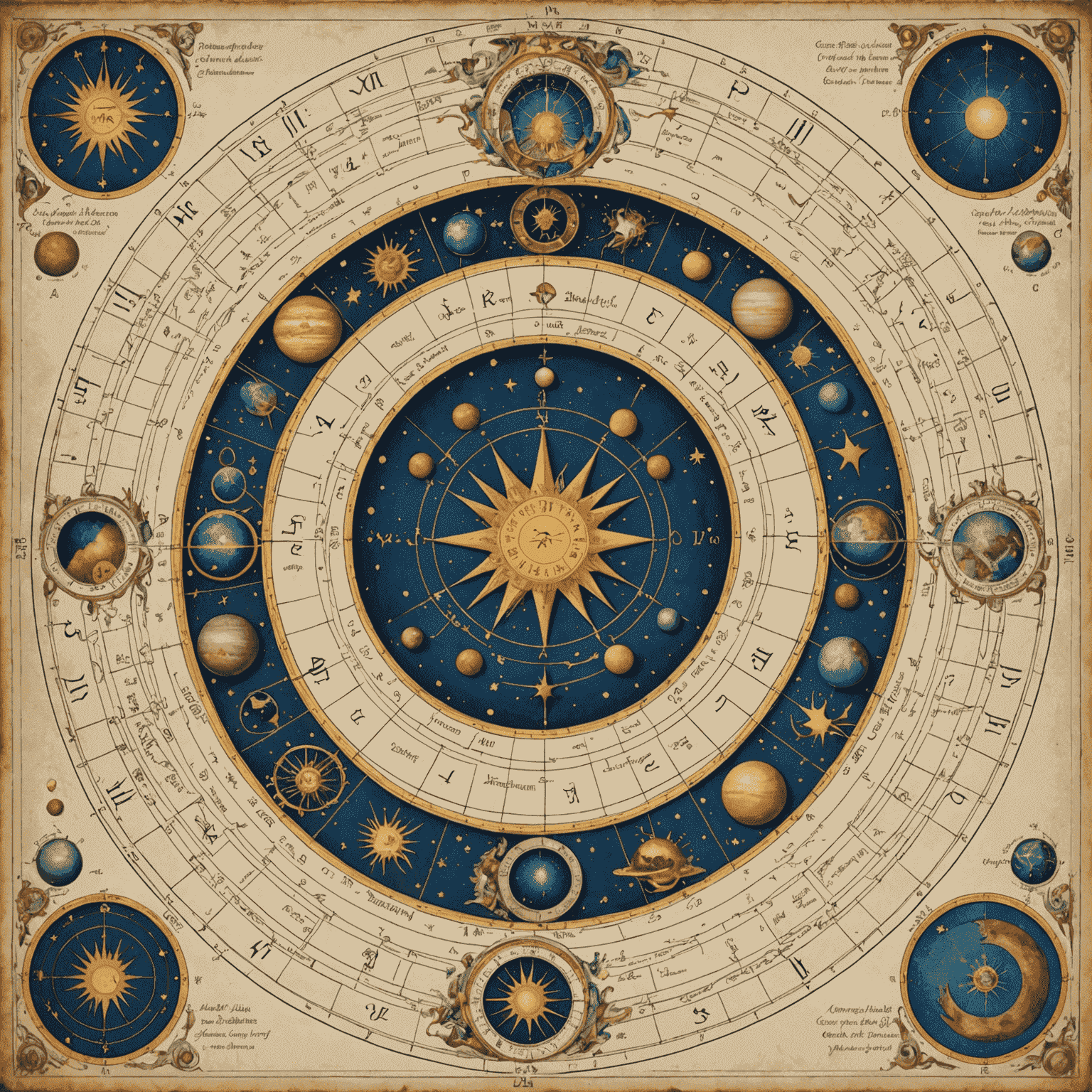 Ein komplexes Geburtshoroskop mit verschiedenen Planetenkonstellationen, Häusern und Aspekten, das die Vielfalt der astrologischen Analyse zeigt