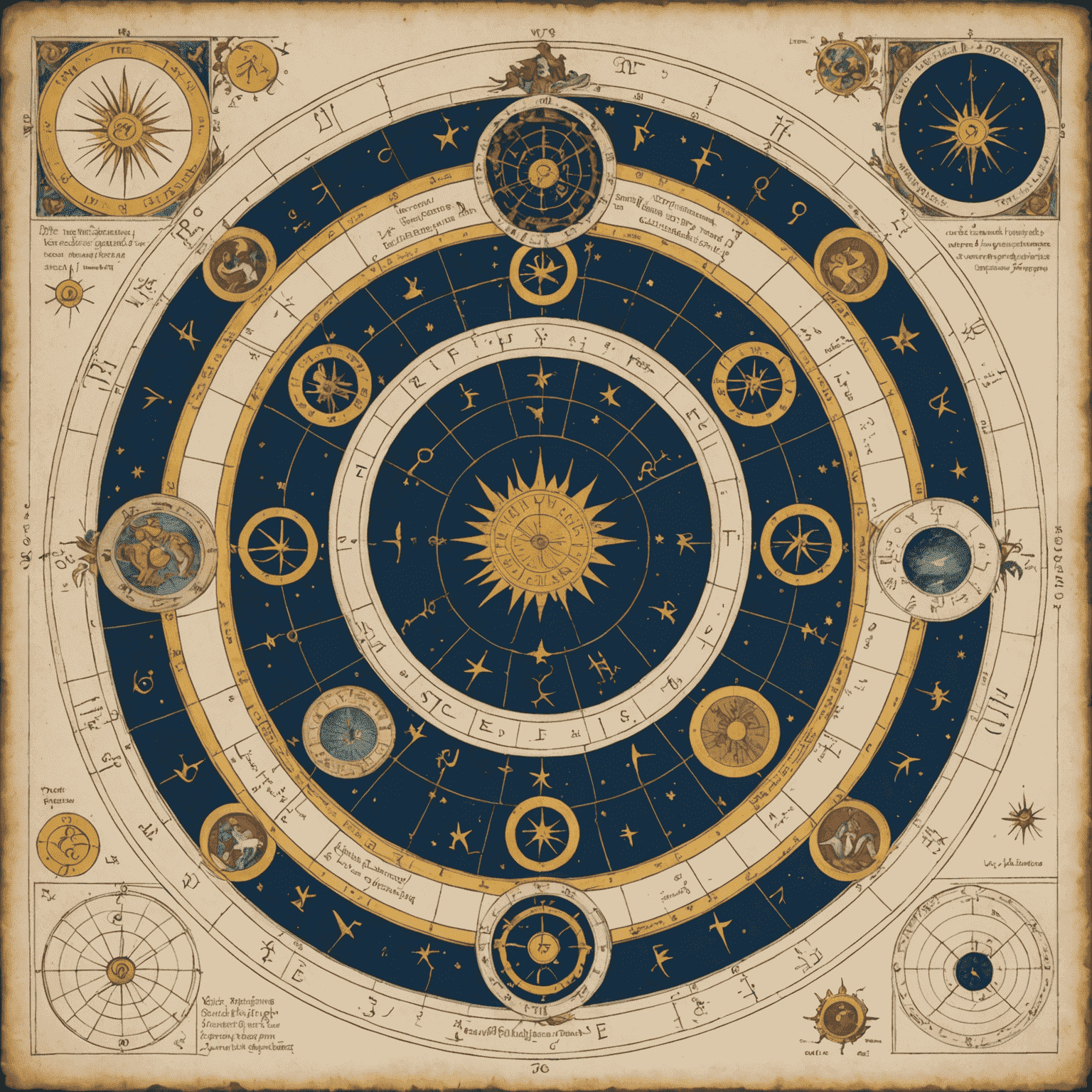 Eine Illustration, die zwei sich überschneidende Geburtshoroskope zeigt, umgeben von Symbolen für Harmonie und Konflikt, um die Komplexität astrologischer Beziehungsanalysen darzustellen