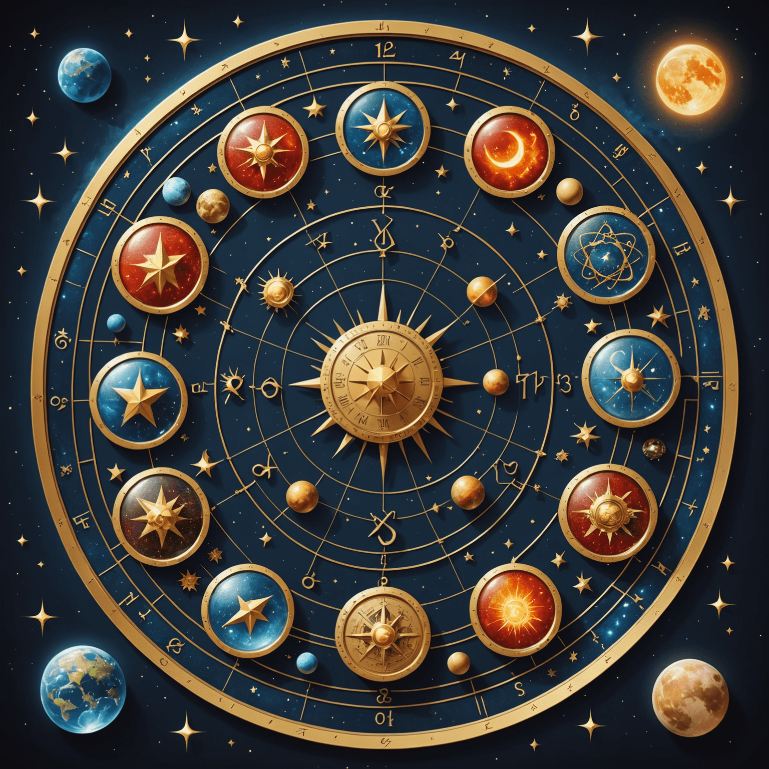 Moderne Lebenssituationen mit astrologischen Symbolen überlagert